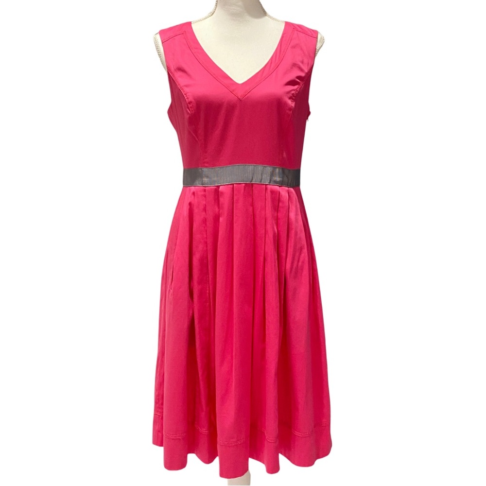 NWOT Nine West Hot Pink A-Line Sleeveless Dress | V-Neck + POCKETS! (6)